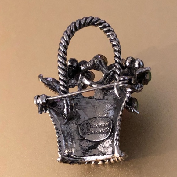 Vintage 1990’s Crystal Rhinestone Flower Pot Brooch By Victorian Trading Co - Picture 12 of 16